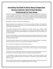 Everything You Need To Know About Garage Door Service In Denver - How To Find The Best Professionals For Your Home.doc